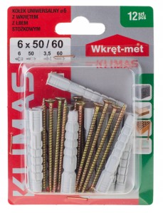 KOŁKI UNIWERSALNE Z 6x50 WKRĘT STOŻKOWYM 60 12szt