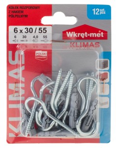 KOŁKI ROZPOROWE hakiem półpełnym 6x30 12szt betonu