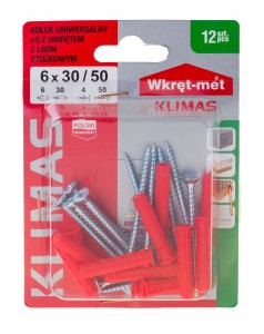 KOŁKI ROZPOROWE SFXP 6x30 Z WKRĘTEM 50 12szt