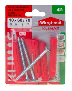 KOŁKI ROZPOROWE SFXP 10x60 Z WKRĘTEM 70 4szt