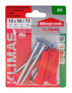 KOŁKI ROZPOROWE SFXP 10x50 Z WKRĘTEM 70 4szt