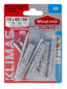 KOŁKI ROZPOROWE 10x60 Z WKRĘTEM 80 4szt.