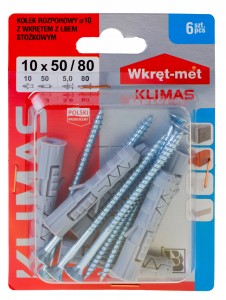 KOŁKI ROZPOROWE 10x50 Z WKRĘTEM 80 6szt.
