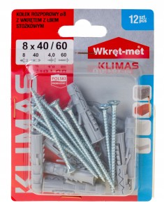 KOŁKI ROZPOROWE 8x40 Z WKRĘTEM 60 12szt.