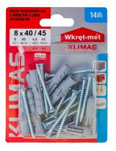 KOŁKI ROZPOROWE 8x40 Z WKRĘTEM 45 14szt.