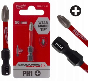 Długi bit udarowy grot końcówka do wkrętarki Milwaukee PH1 Philips 50mm
