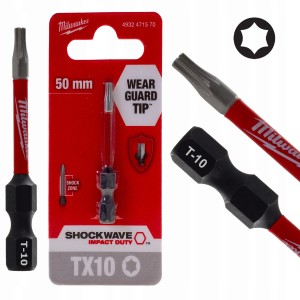 Bit udarowy końcówka grot Milwaukee TX 10 TORX T-10 T10 Shockwave 50mm