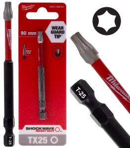 Bit udarowy grot końcówka Milwaukee TX 25 TORX T-25 T30 Shockwave 90mm