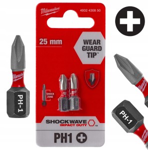 Bit udarowy grot końcówka do wkrętarki bity Milwaukee PH1 Philips 25mm 2szt