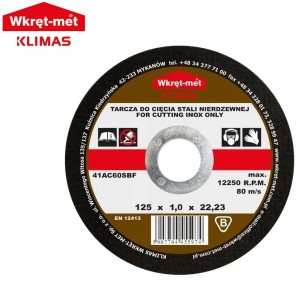 Tarcza do cięcia stali nierdzewnej metalu 125x1x22
