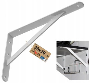 WZMOCNIONY KĄTOWNIK WSPORNIK PODPÓRKA UCHWYT PÓŁKI PODPÓŁKĘ BIAŁY 30x20 CM