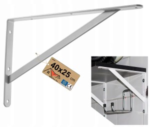 WZMOCNIONY KĄTOWNIK WSPORNIK PODPÓRKA UCHWYT POD PÓŁKI BIAŁY MOCNY 40x25 CM