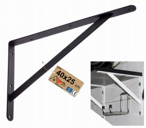 WZMOCNIONY KĄTOWNIK WSPORNIK PODPÓRKA UCHWYT PÓŁKI CZARNY POD PÓŁKĘ 40x25CM