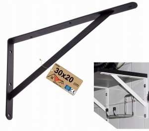 WZMOCNIONY KĄTOWNIK WSPORNIK PODPÓRKA UCHWYT PÓŁKI CZARNY MOCNY 30x20 CM