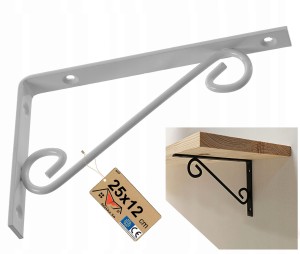 WSPORNIK POD PÓŁKĘ Z DEKORACYJNYM ORNAMENTEM 250x120 mm OZDOBNY BIAŁY METAL